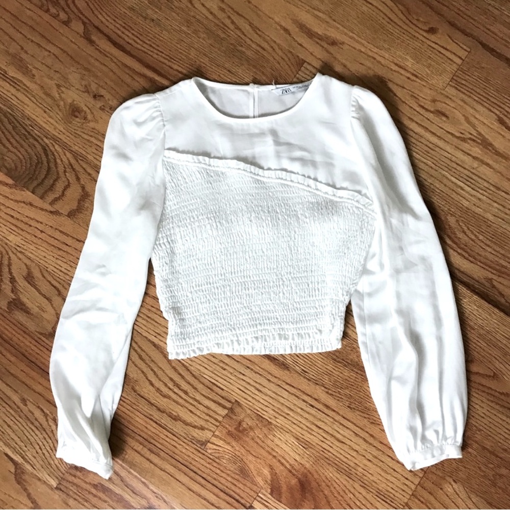 Zara White Long-sleeve Blouse